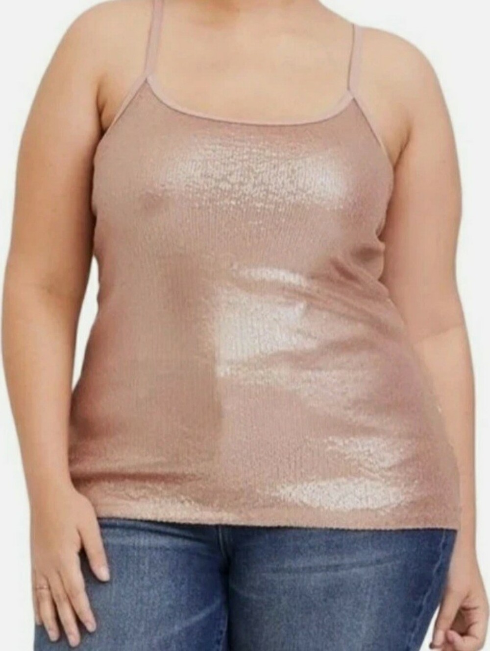 Torrid Rose Gold Sequin Front Sparkly Camisole Top Adjustable Straps